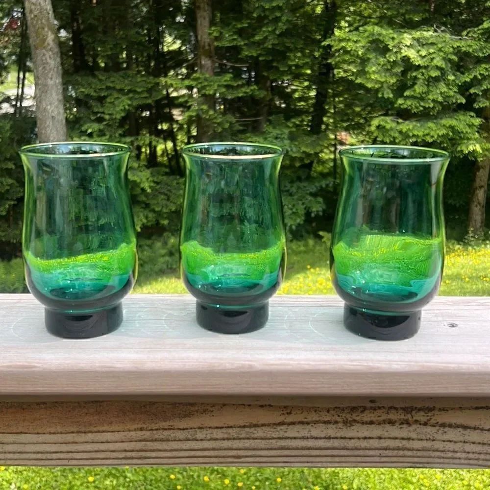 Vintage Juniper Green Footed Libbey Glasses